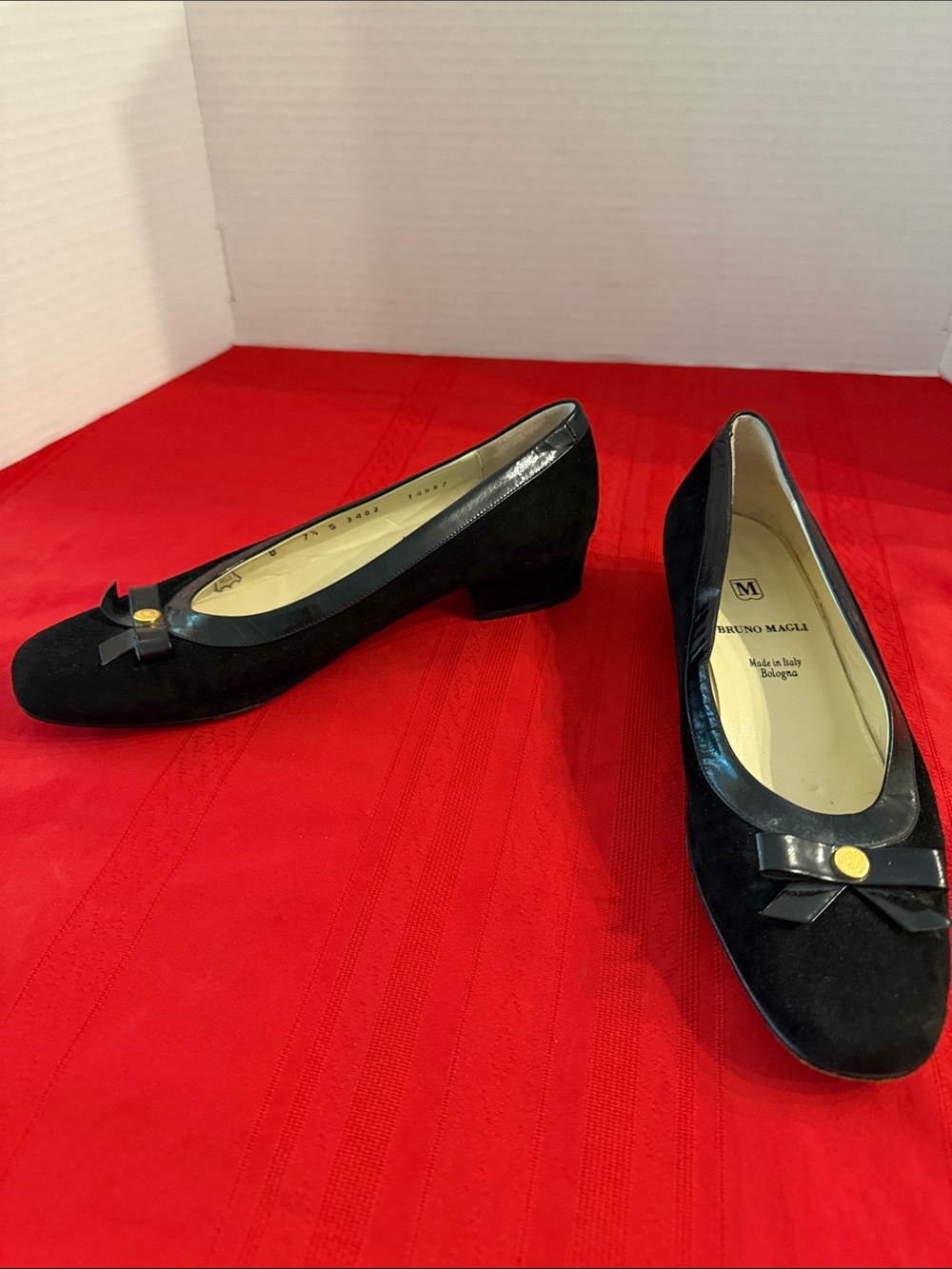 Shoes- Bruno Magli Black Jenny Low Suede Bow Trim Low Heel Flats Size 7.5